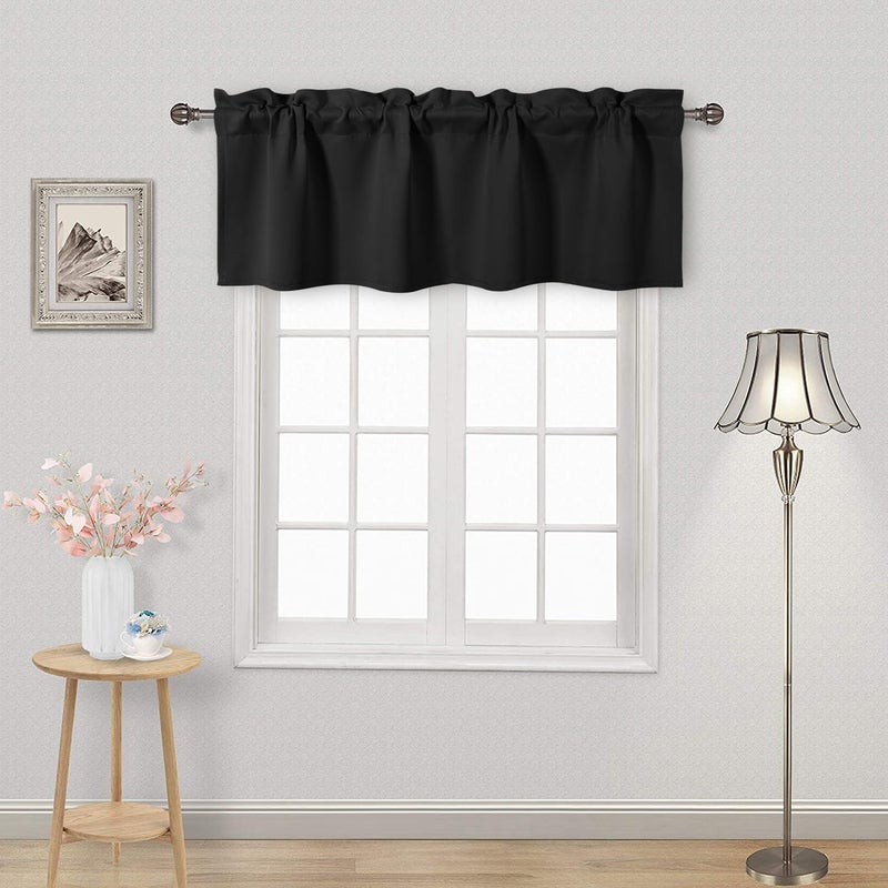 DWCN Black Valance for Windows Rod Pocket Tier Blackout Valance Curtain for Kitchen Bathroom Windows Panel 52x18 inch Long, Set of 1 - Image 2
